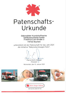 Certificate of Patron of the emergency baby ambulance 
