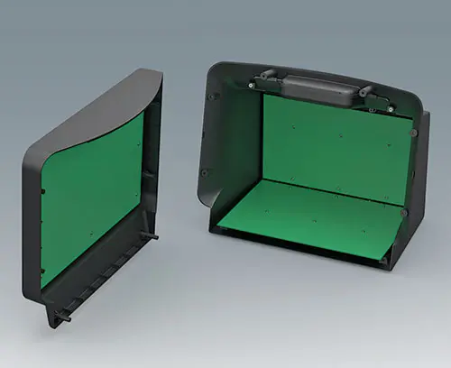 Fastening pillars for PCBs in the basic housing, in the bottom panel and in the operating panel