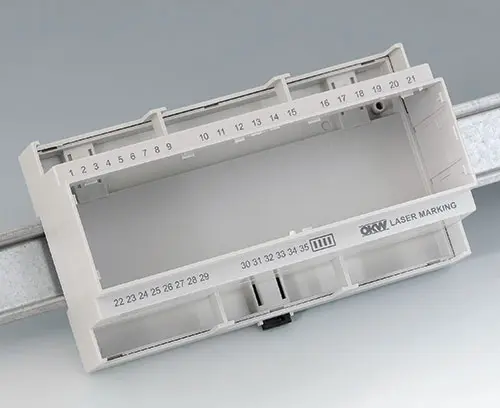 RAILTEC C made of PC (UL 94 V-0), light grey with laser marking