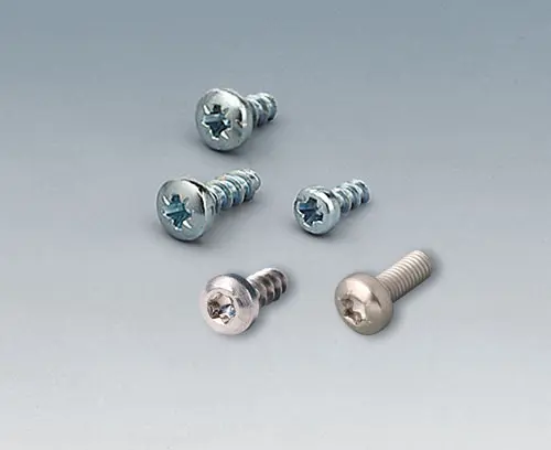 Screws for PCBs and mounting plates as well as components