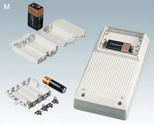  电池盒 M:  4 个 AA、  1 个 9 V 或 2 个 9 V 电池